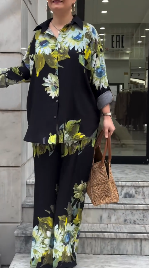 Black-Green Floral Co-Ord Set