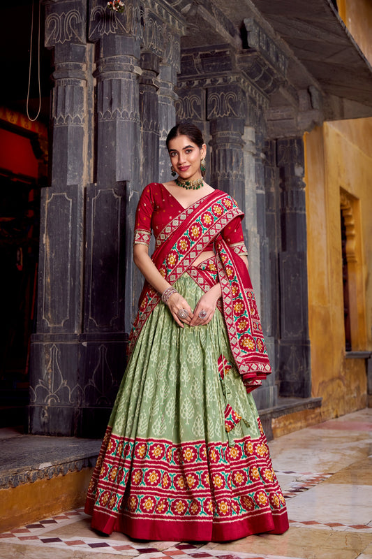 Traditional Patola Ikat Lehenga Choli – Saree Drape Style