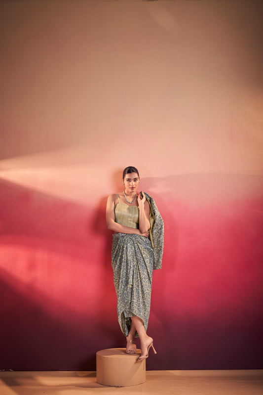 Indo-western drape co-ord set with jacket