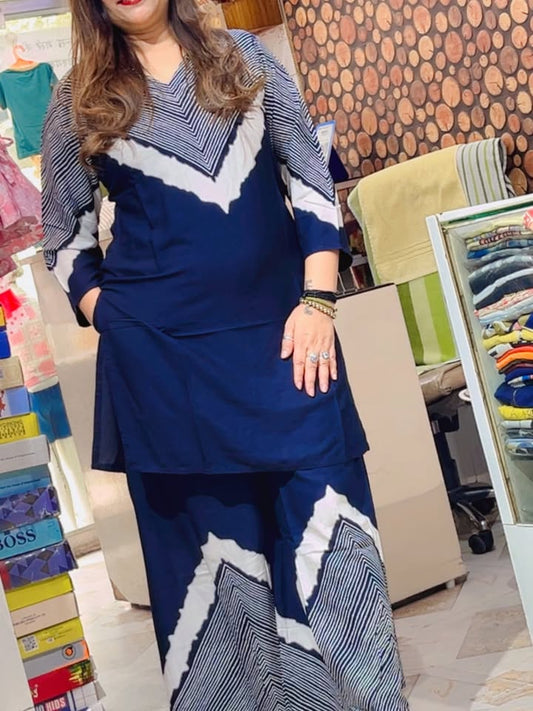 Blue Chevron Kurti Palazzo Set