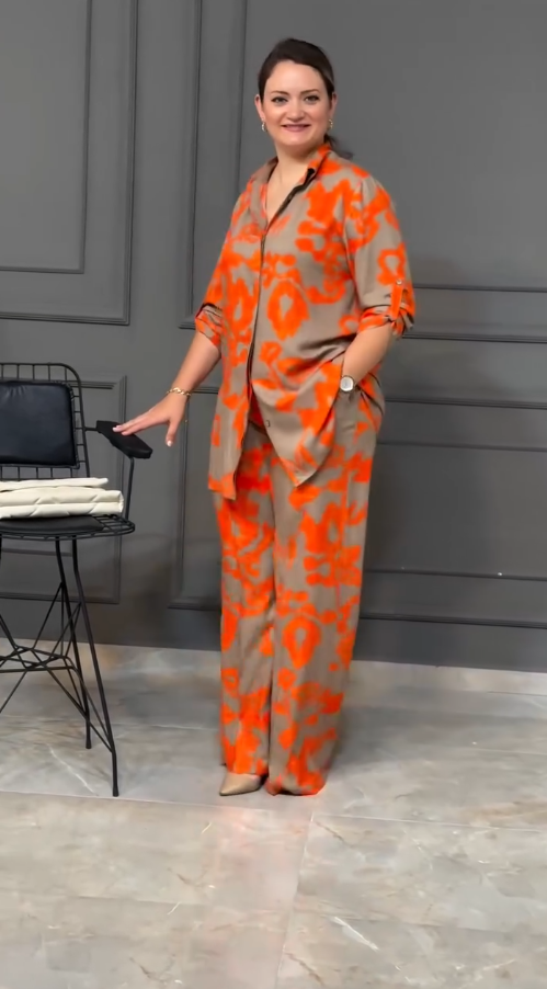 Orange and Stone Gray Co-ord Set