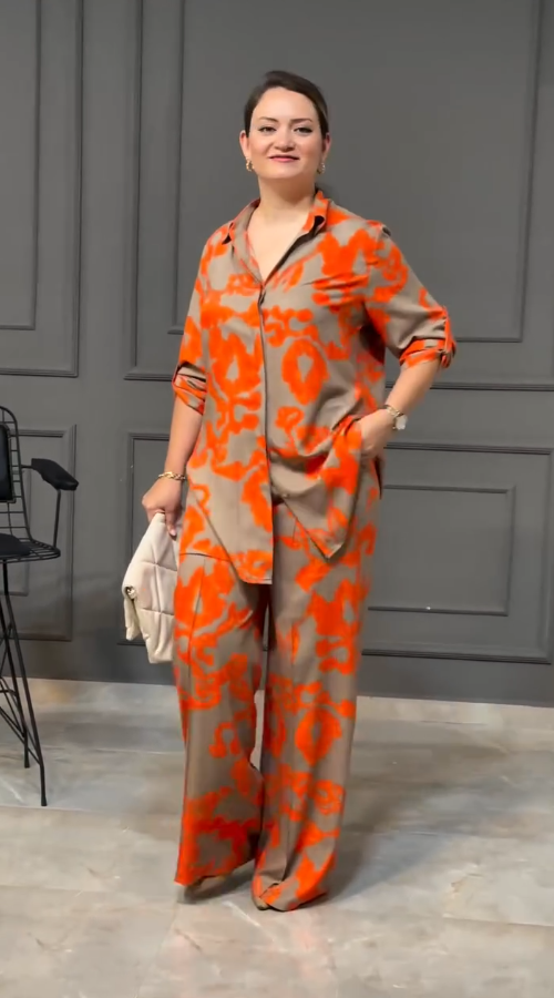 Orange and Stone Gray Co-ord Set