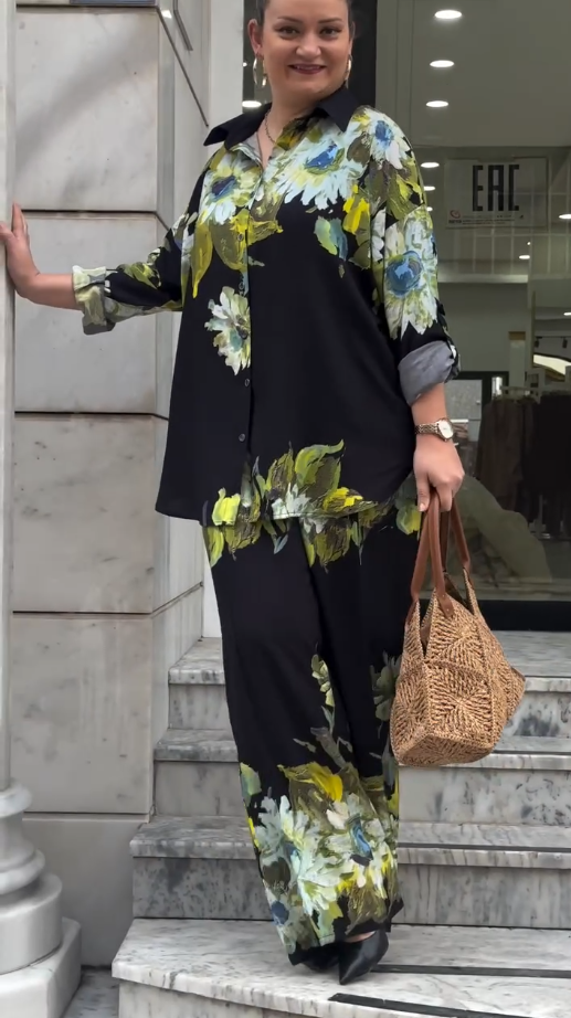 Black-Green Floral Co-Ord Set