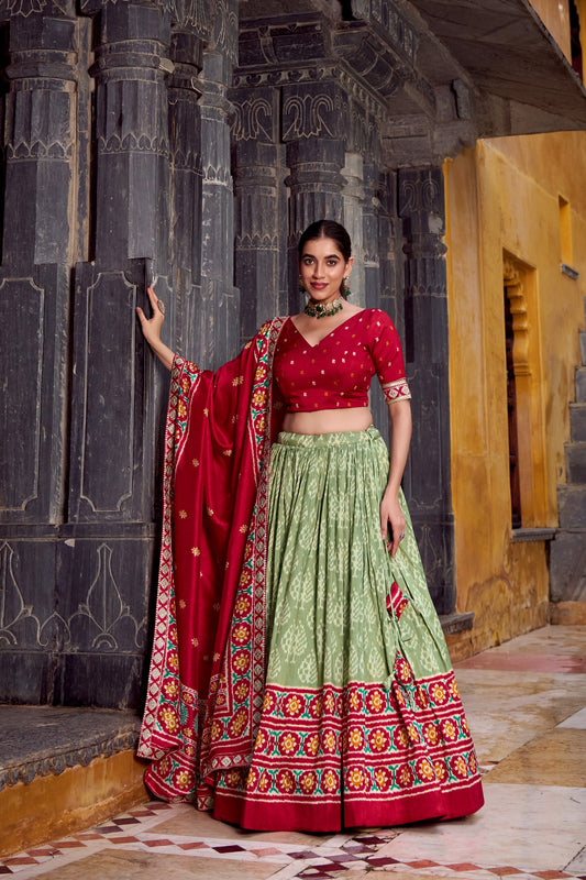 Traditional Patola Ikat Lehenga Choli – Saree Drape Style