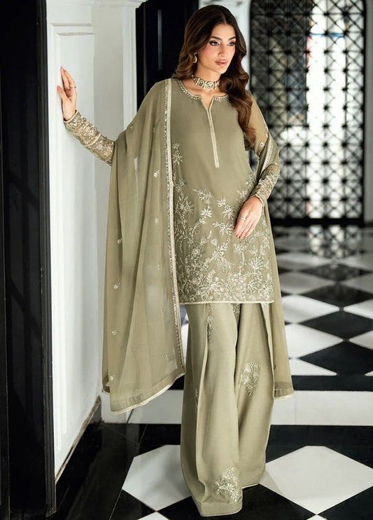Olive Elegance Embroidered Georgette Palazzo Set