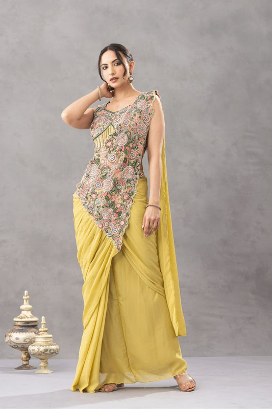 Nayra Chinon Embroidered Ready To Wear Saree