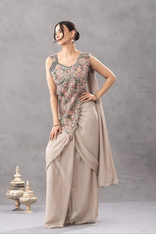 Nayra Chinon Embroidered Ready To Wear Saree