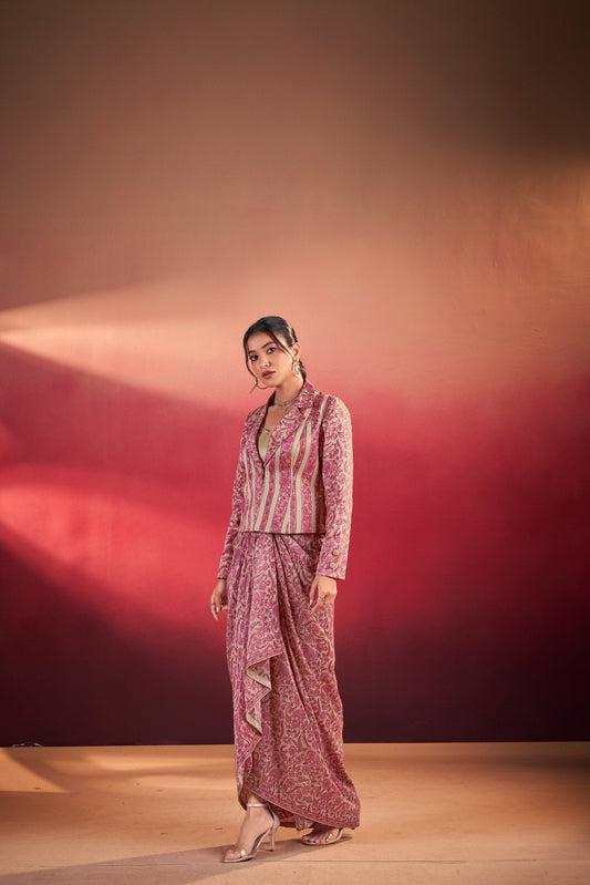 Indo-western drape co-ord set with jacket